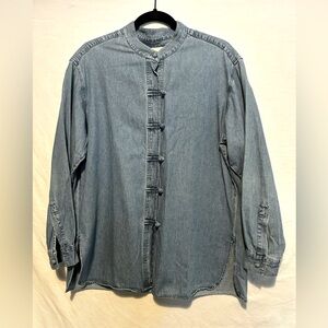 J. Jill Womens M Blue Medium Wash Denim Long Sleeves Button Front Shirt Blouse
